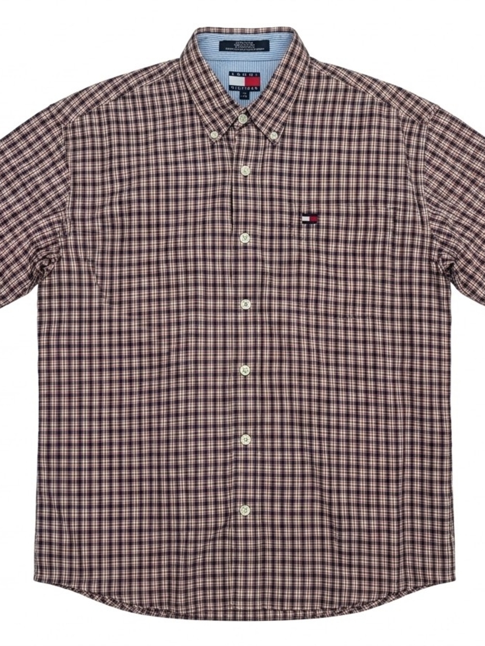 Tommy Hilfiger Red, White & Navy Checked Collar Button Shirt - Picture 2 of 4